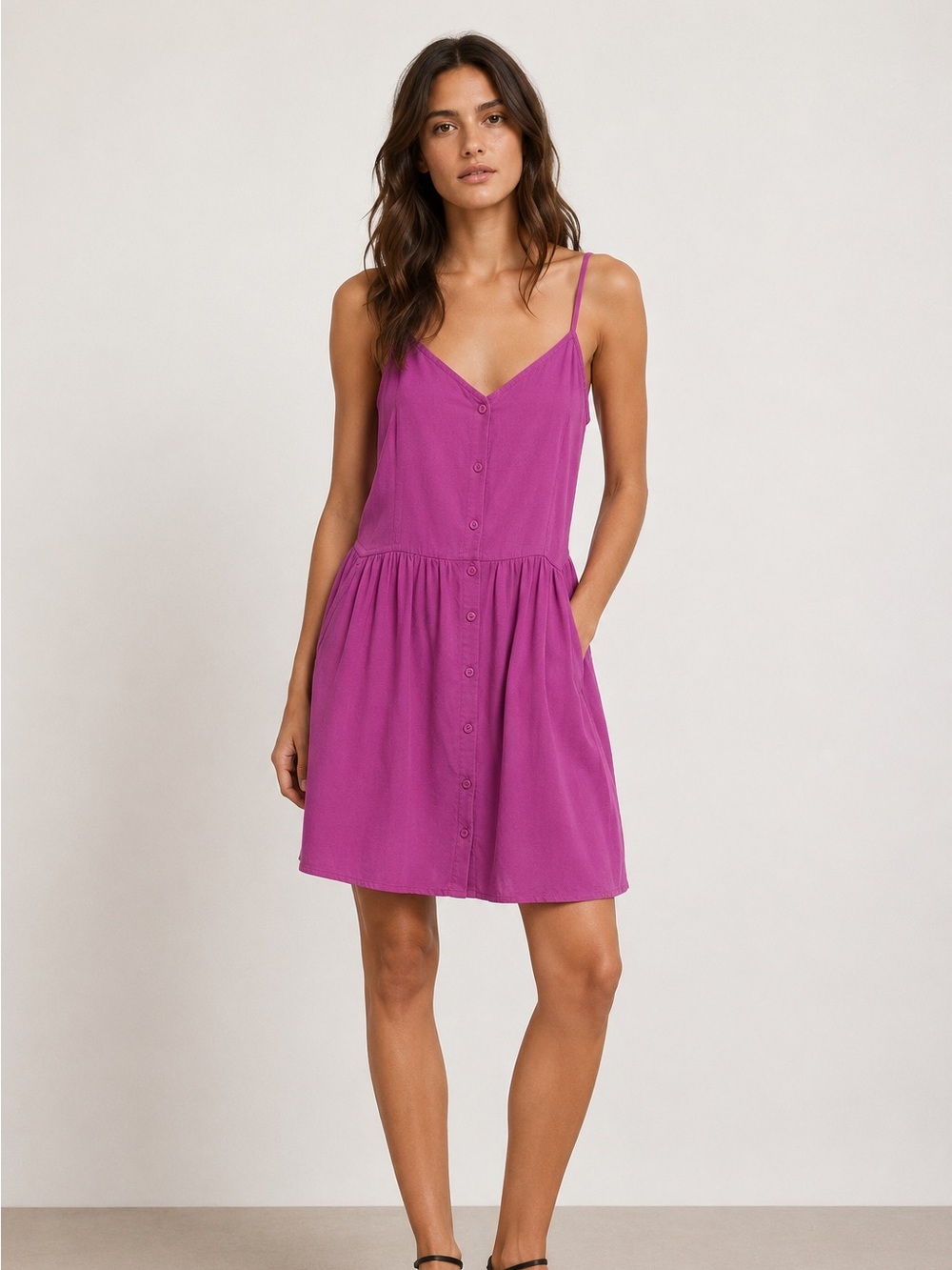 Xhilaration Pink Button Front Sundress Midi Dress Size M Boho Sleeveless Pockets